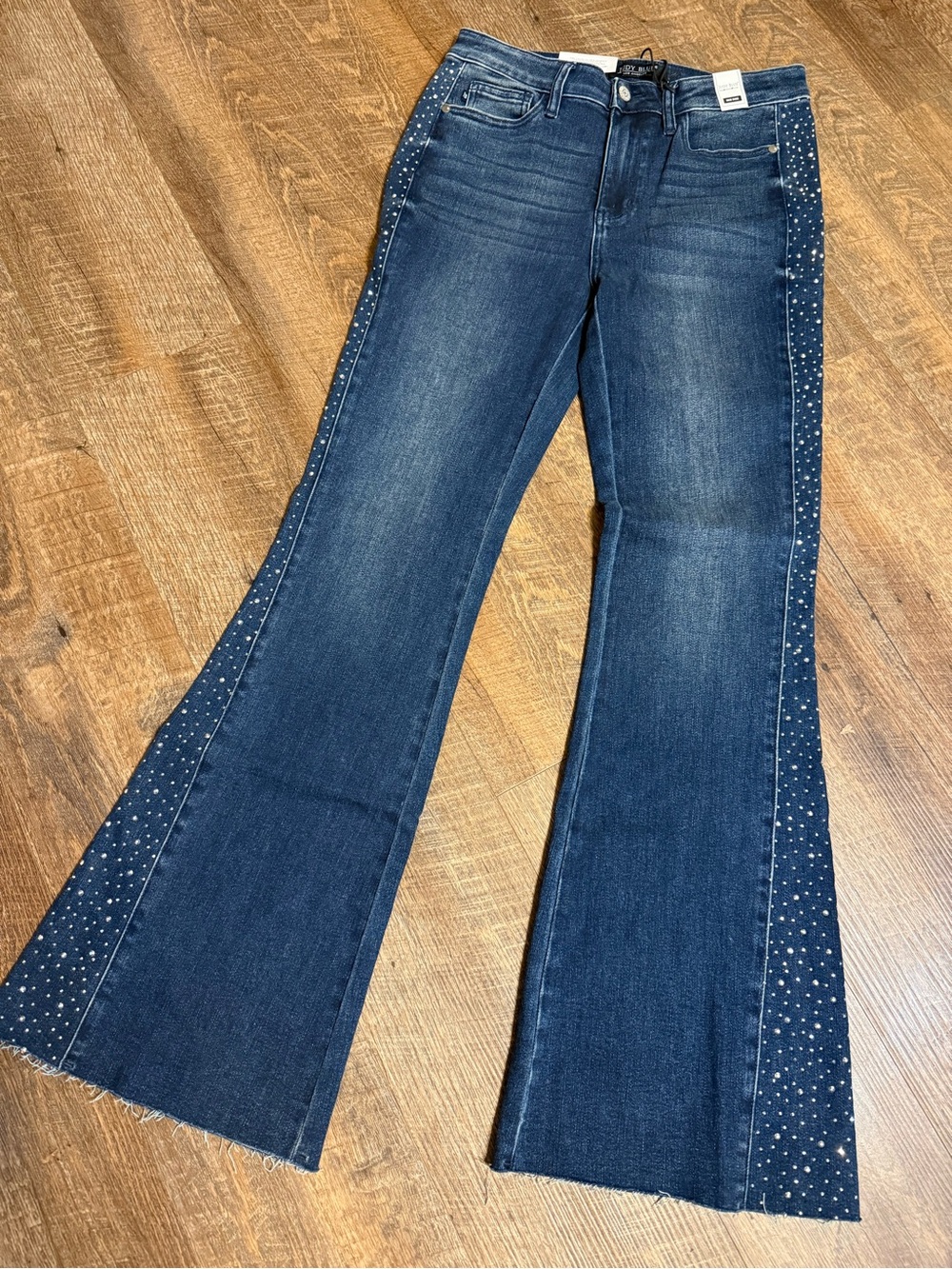 Judy Blue Medium Dark Blue Studded Flare Jeans